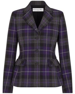 Dior Christian Checked Single-Breasted Jacket - Blue