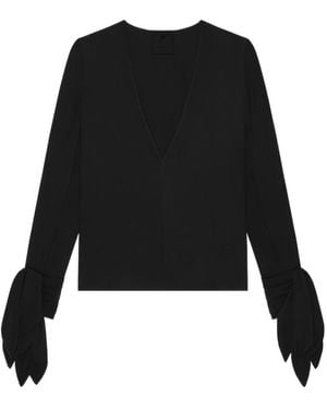 Givenchy 4G Embroidered Deep-V Blouse - Black