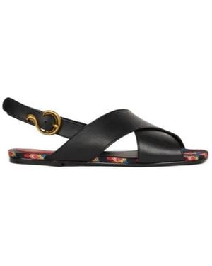 Etro Low Leather Sandals With Crossover Detail - Black
