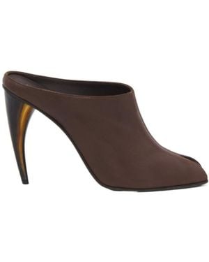 McQueen Horn Heel Mules - Brown