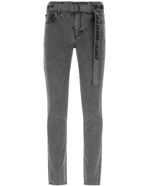 Off-White c/o Virgil Abloh Logo Detailed Belted Skinny Jeans - Grey
