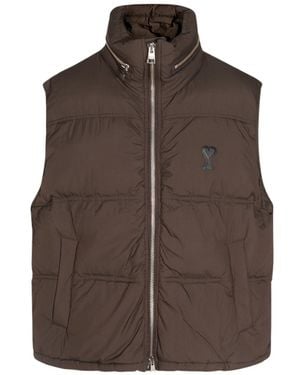 Ami Paris Monogram Patch Puffer Gilet - Brown