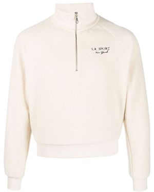 Sporty & Rich Embroidered-Logo Fleece Sweatshirt - Natural