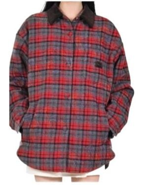 Miu Miu Plaid Corduroy-Collar Coat - Red
