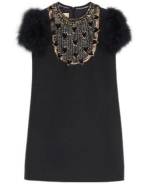 Valentino Embroidered-Hearts Mini Dress - Black