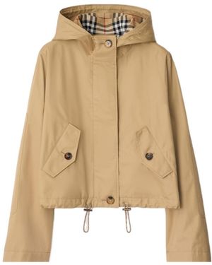Burberry Gabardine Cropped Parka - Natural