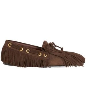 Etro Suede Boat Loafers With Fringing - Brown
