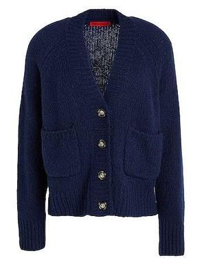 MAX&Co. Medium Thickness Solid Color Knitted Cardigan - Blue