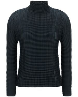 Issey Miyake Woolly Pleats 68 High Neck Top - Blue