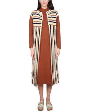 Alysi Stripe Detailed Knitted Gilet - Red