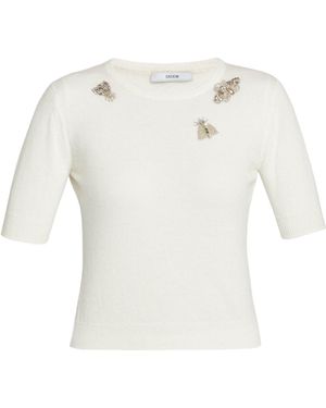 Erdem Embellished Short Sleeve Knit Top - White