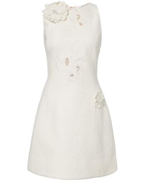 Oscar de la Renta Embroidered Cotton-Blend Tweed Minidress - White