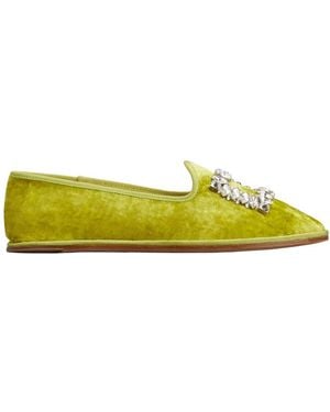 Roger Vivier Babby Viv' Strass Embroidered Buckle Slippers - Yellow