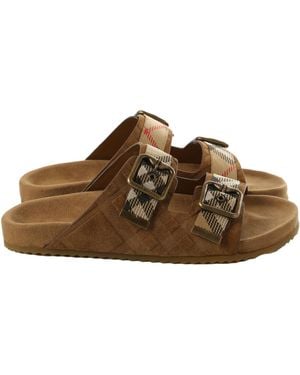 Burberry Checked Double-Buckle Sandals - Brown