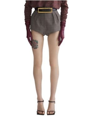 Mugler Pleated Check Shorts - Black