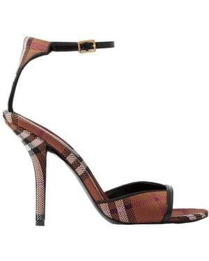 Burberry Ankle Strap Chequered Heeled Sandals - Multicolour