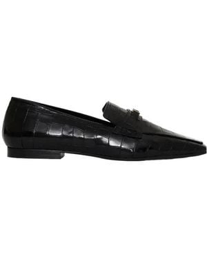 Anine Bing Freya Crocodile-Embossed Loafers - Black