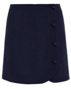 Valentino Button-Embellished Wool Mini Skirt - Blue