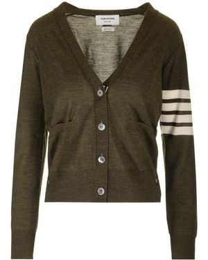 Thom Browne 4 Bar V-Neck Knit Cardigan - Green