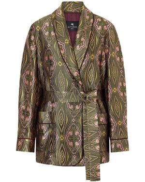Etro Metallic Jacquard Crepe Blazer - Brown