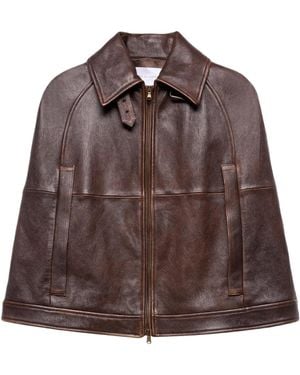 7 For All Mankind Zip-Up Leather Cape - Brown