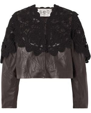 Sea V-Neck Leather Jacket - Black