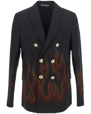 Palm Angels Burning Double-Breasted Blazer - Blue