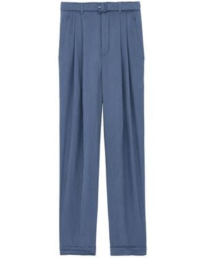 Saint Laurent Silk Belted Trousers - Blue