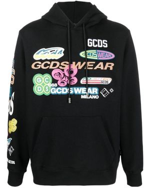 Gcds Logo-Print Drawstring Hoodie - Black