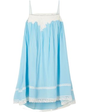 Doen Lace-Trimmed Silk Mini Dress - Blue