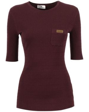 Elisabetta Franchi Logo Plaque Ribbed Top - Purple