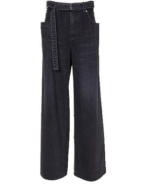 Sacai Wide-Leg Belted Jeans - Blue