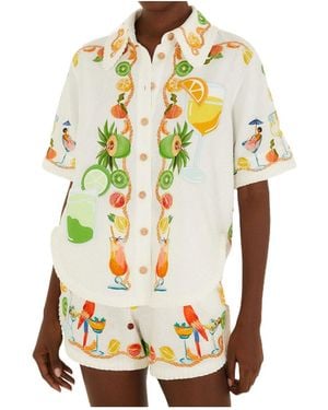 FARM Rio Off- Biricutico Scarf Embroidered Short Sleeve Shirt - Metallic