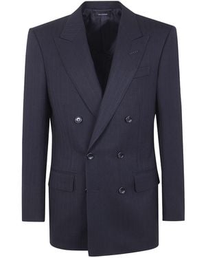Tom Ford Striped Double-Breasted Suit Jacket - Blue