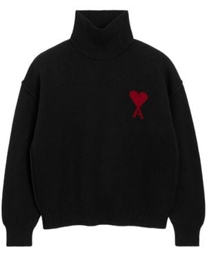 Ami Paris Ami De Coeur Turtleneck Knitted Jumper - Black
