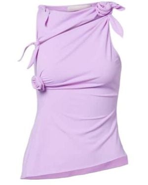 Coperni Floral Appliqué Pleated Knit Top - Purple