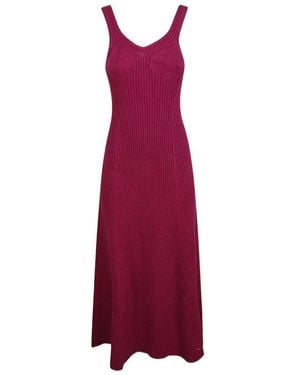 Jil Sander Ribbed Knitted Flared Midi Dress - Purple