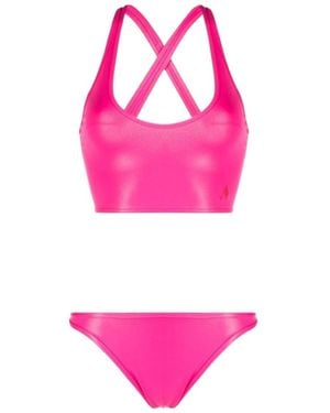 The Attico The High-Shine Crossover-Strap Bikini Set - Pink
