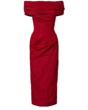 Magda Butrym Off-Shoulder Draped Cotton-Blend Midi Dress - Red