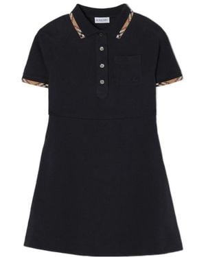 Burberry Check Trim Cotton Polo Shirt Dress - Black