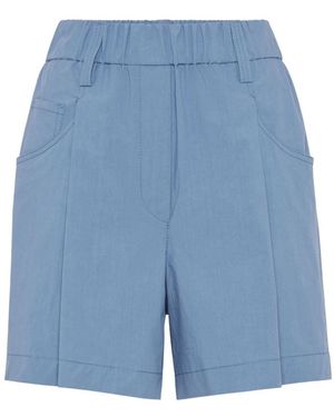 Brunello Cucinelli Monili-Embellished Elastic Waist Shorts - Blue