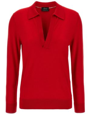 Brioni V-Neck Knitted Top - Red