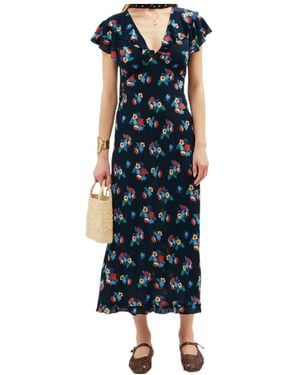 RIXO London Floral Pattern Dress - Blue