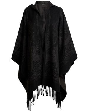 Etro Paisley-Print Hooded Poncho - Black