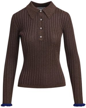 Essentiel Antwerp Ribbed-Knit Polo Shirt - Brown