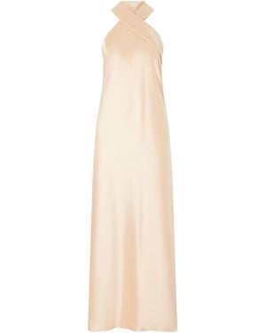 Galvan London Pandora Satin Halterneck Midi Dress - White