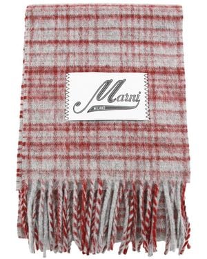 Marni Logo Patch Fringed Scarf - White