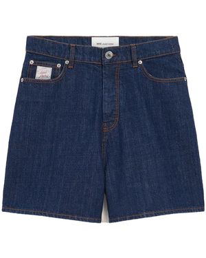 Ami Paris Heritage Label Denim Shorts - Blue