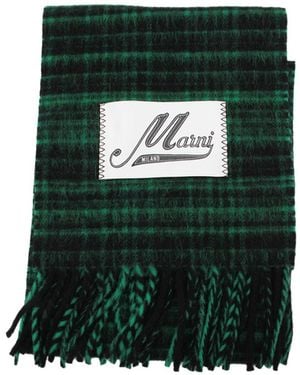 Marni Logo Patch Fringed Scarf - Green