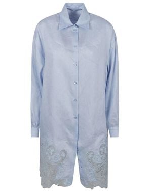 Ermanno Scervino Lace Trim Tunic Buttoned Shirt - Blue
